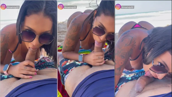 Mari Baianinha se deliciando com um pauzão na praia