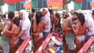 Vídeo do Carnaval 2025 com uma gata fazendo os caras aleatórios darem umas apalpadas nela