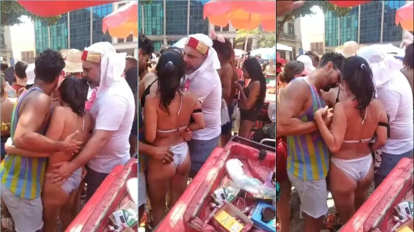Vídeo do Carnaval 2025 com uma gata fazendo os caras aleatórios darem umas apalpadas nela