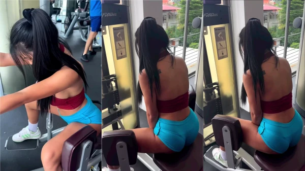 O safadinho registrou a Praew Asian malhando na academia